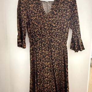 Old Navy Black and Orange Floral Long Sleeve Dress